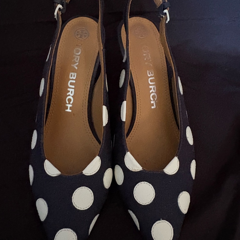 Tory Burch Navy and White Slingback Heels